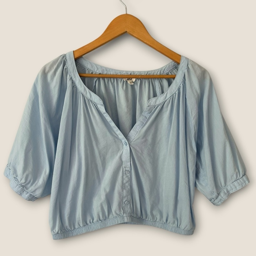 Aerie Light Blue Cropped Short Sleeve Top